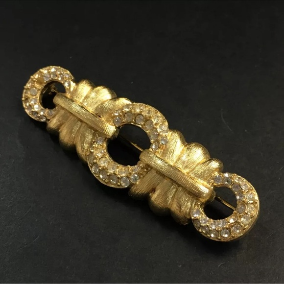 Authentic GIVENCHY Rhinestone Gold Tone Pin Brooch EUC - Picture 2 of 8